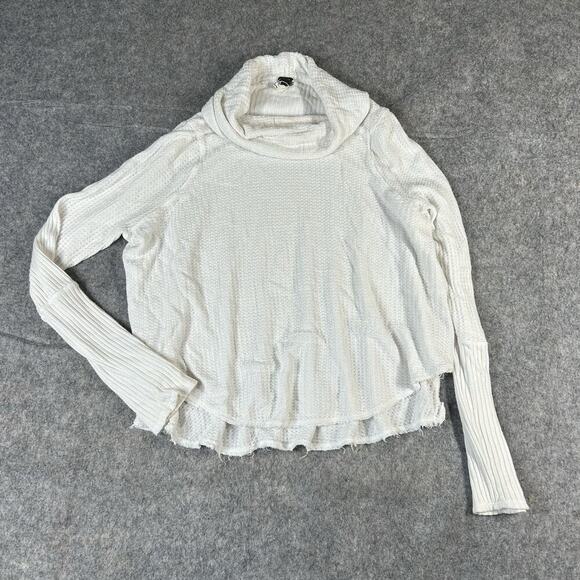 FREE PEOPLE Kristina Drippy Thermal Sweater Top Small High Low Hem Rayon White - Picture 1 of 7